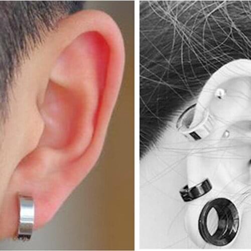1 Pair Punk Male Black Stainless Steel Piercing Ring Round Earrings For Couple Models Fashion Unisex Jewelry Accessories