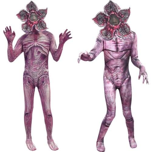 Halloween Costume Stranger Things Man-eater Flower Scary Cosplay Carnival Party Creepy Cloth Jumpsuits Headgear Mask Set Unisex