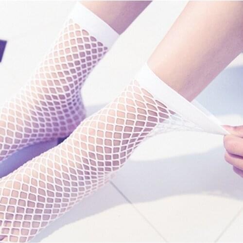 Girl cool socks 2020 Fashion Summer Women Ruffle Large Fishnet Ankle High Socks Bow Tie Mesh Lace Fish Net Short Socks
