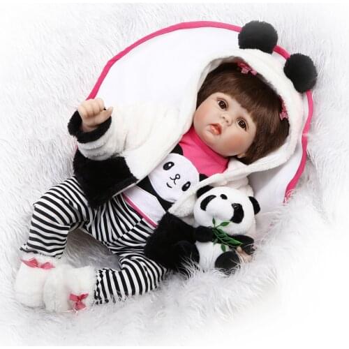 22" 55cm Reborn Doll with Soft Real Gentle Touch Realistic Handmade Bebe Reborn Doll Panda Clothes Toys for Girls XMAS Gift