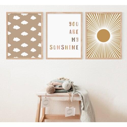 Cartoon Beige Sunshine Cloud Nursery Canvas Paintings Poster Wall Art Prints Pictures Kids Room Interior Modern Home Decoration