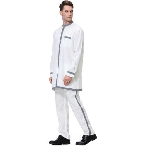 Muslim Mens Clothing Sets Jubba Thobe Islamic Abaya Jilbab Moslem Shirt Pants Robes Eid Worship Service Middle East Ramadan
