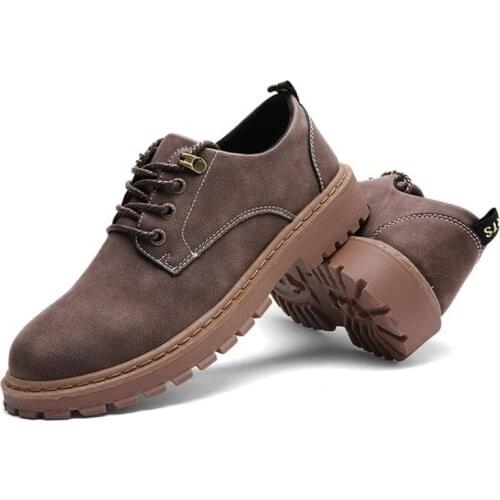 2021 Early Autumn New British Style Retro Mens Boots Round Toe Low Heel Solid Colors Lace-up Concise Shoes Soft Breathable