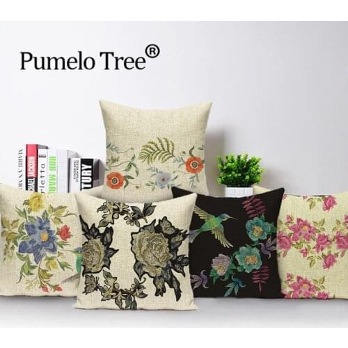 Farmhouse Cushion Cover Nordic Flower Decorative Pillow Case Living Room Cushions Plant Bird Linen Home Decor Throw Pillow Cover