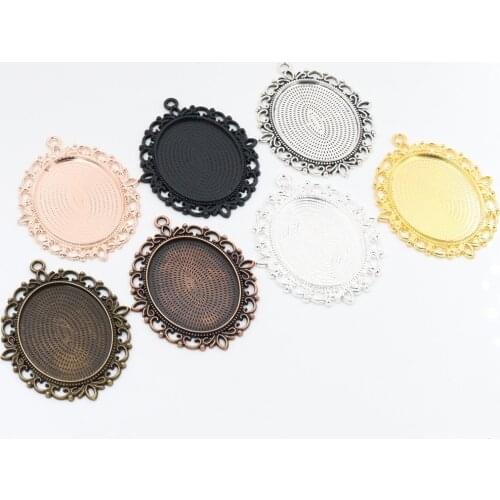 New Fashion 5pcs 30x40mm Inner Size 7 Colors Pierce Lace Flower Style Cabochon Tray Base Setting Charms Pendant