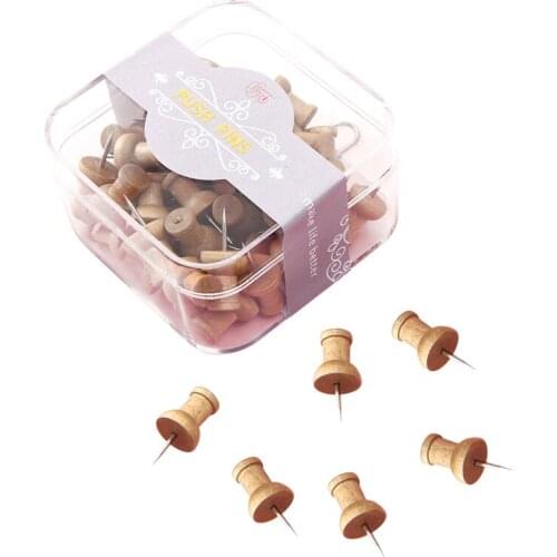 NEW-50 Pcs Wood Push Pins, Standard, Wooden Thumb Tacks Decorative for Map Photos Calendar Home Office with Box