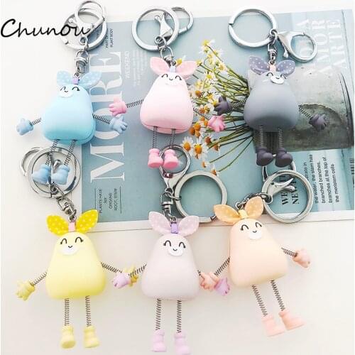 New Creative Spring Rabbit Key Chains lovely Metal Key Chain For Women Bag Charm Key Ring Pendant Popular Jewelry Gifts