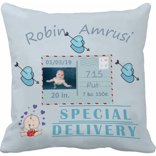 Personalized Heart Nursery Photo Kid Blue Baby Throw Pillow Cover Soft Home Decorative Cushion Cover Sofa By LVSURE Store