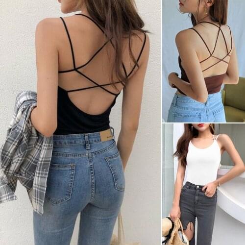 Sexy Cross Big Backless Short Cropped Camisole Bottoming Shirt Top One Size