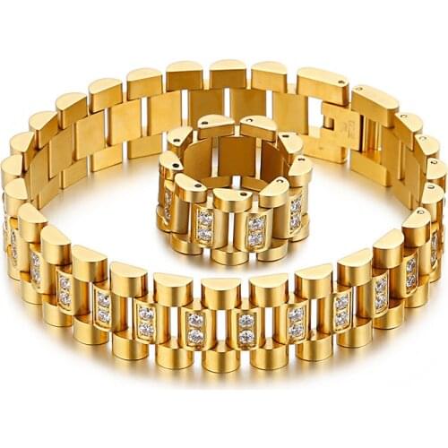 Casual Crystal-encrusted Mens Bracelet Creative Stainless Steel Watchband Ring