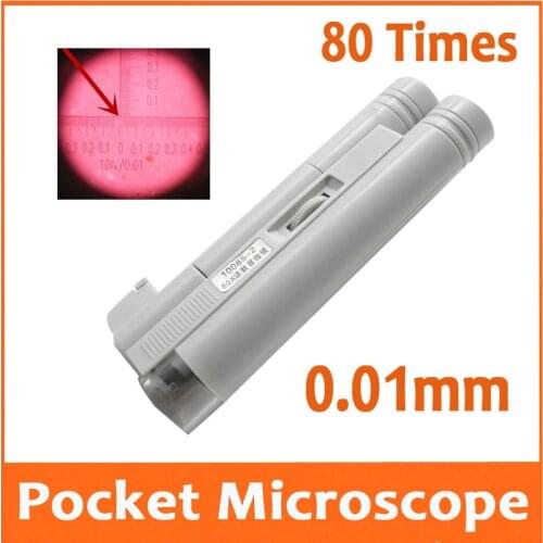 80 Times LED Illuminated Adjustable Pocket MIcroscope Handheld Magnifier Foldable Loupe with Lamps and Reading Scale 0.01mm