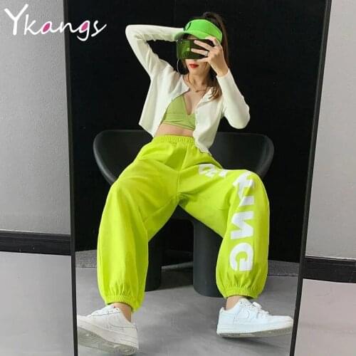 Letter Print Joggers Women Streetwear Baggy Sweatpants Korean Style Harajuku Sports Harem Pants Elastic High Waist Woman Trouser