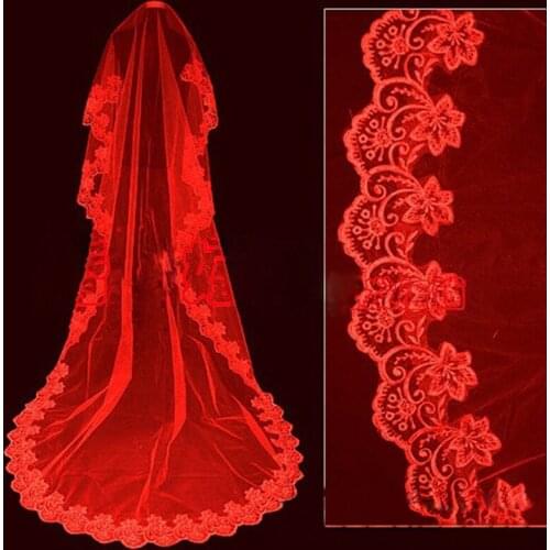 Free shipping Super hot Red one layer 3M wedding dress veil bridal veil accessories Cathedral Sky-V094