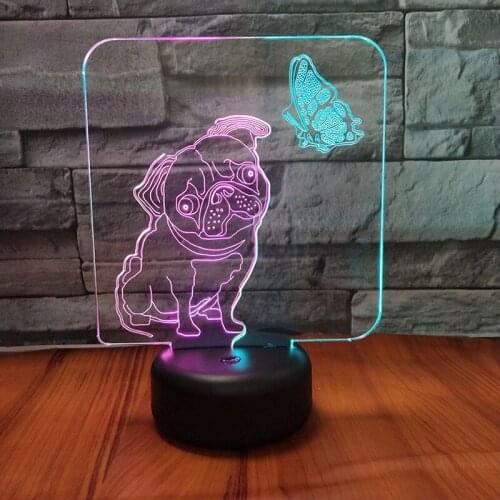 Dog Butterfly 3D LED Lamp 7 Color Change Led USB Touch Switch Night Light Double Color Indoor Atmosphere Lamp Kids' Toys Gift