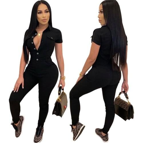 Slim Cotton Black Jeans Jumpsuit Denim Playsuit for Women 2021 Sexy Bodycon Plus Size Elegance Jeans Woman Ladies Romper Overall