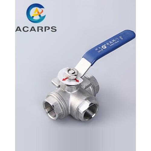 1/2" 3/4" 1" 1-1/4" 1-1/2" 2" Sainless Steel Three Way Ball Valve L Type T Type 304 Internal Threaded Manual Valve