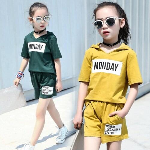 6-10T Girls Fashion Letter Print T Shirt Tees+ Shorts Kids Toddler Girl Summer Clothes Set 2019 New