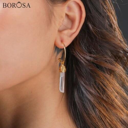 New Natural Crystal Cluster Long Drop Earrings for Women Handmade Fashion Gold Druzy Crystal Quartz Dangle Earrings WX1668