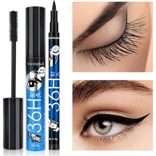 1Set Mascara Eyeliner Combination Natural Waterproof Sweatproof Long-Lasting Curly Thick Quick-Drying Non-Smudge Eye Makeup Tool