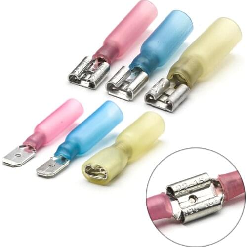 100PCS Assorted Male/Female Insulated Spade Crimp Wire Cable Connector Electrical Wire Heat Shrink Butt Crimp Terminal 10-22AWG