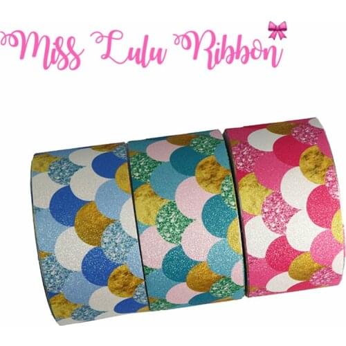 3"75mm Scale Series Gradient Color Pink Gold Shiny Glitter Leather Fabric Ribbon DIY Gift Bowknot Hair Band Making 50yards/roll