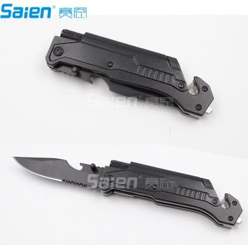 6-in-1 Survival Tactical Folding Pocket Knives with LED Light,Seatbelt Cutter,Glass Breaker,Bottle Opener;Multi-Function Emergen