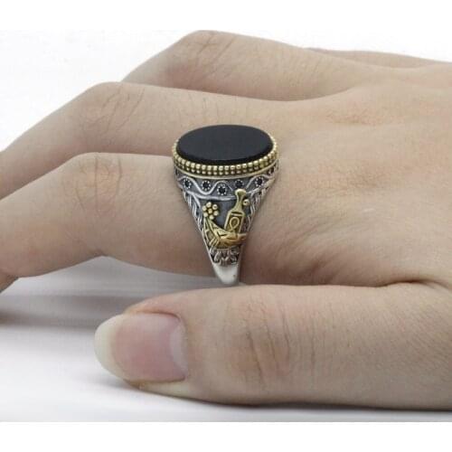 925 Sterling Silver Ring Mens Black Onyx Ring Transparent CZ Ring Mens Fine Jewelry