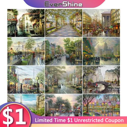 EverShine 5D Diamond Painting Street Full Square Diamond Embroidery City Landscape Rhinestone Mosaic New Arrival Home Decor