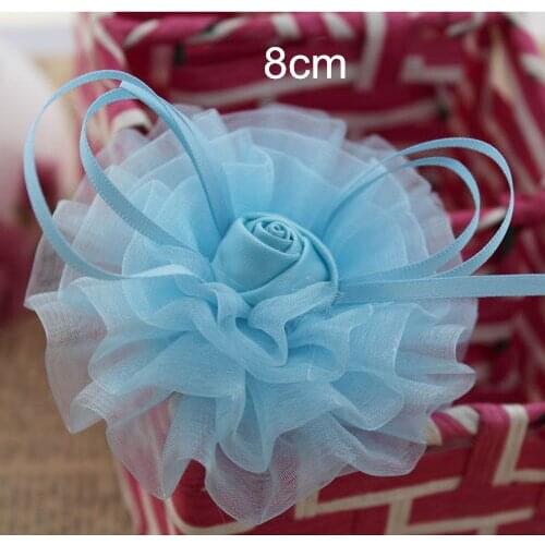 Free Shipping- 8cm Handmade Voile Flowers Flat Back Handmade Fabric Flowers Crafts Camellia Diy Flowers 12 pcs/lot