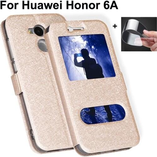 Luxury Front Window Leather Filp Case For Huawei Honor 6A DLI-TL20 5.0 inch phone cover back cases Honor6A DLI-AL10 bumper coque