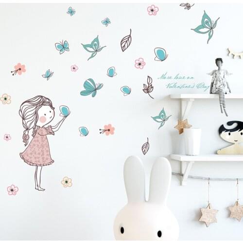 DIY New Butterfly Flower Mural Fairy Tale Girl Wall Stickers House Warm Kids Room Baby Bedroom Decoration Decals