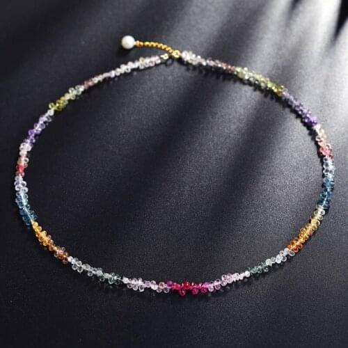 DMBS354 Yellow 18K Gold Color Sapphire Genuine Gemstones Necklace Female Sky Sea Pearl Ran Design Clavicle Chain