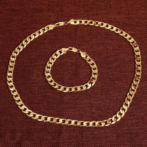 Bangrui Jewelry Sets Mens Fashion Jewelry Sale Trendy Gold 9MM Wide Chain Bracelet Necklace Set Wholesale