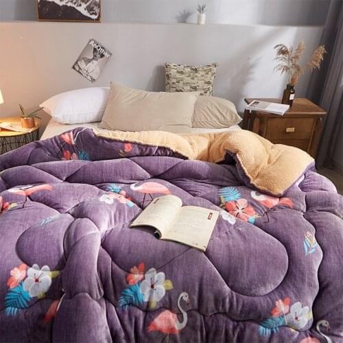 Flamingo Cashmere Cashmere Winter Patchwork Thickening Warmth Soft Quilt Duvet Bedroom Printing Bedspread Set Luxury Bedding