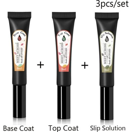 MEET ACROSS Top Base Coat Slip Solution Gel Polish Soak off UV vernish Semi Permanent Nail Art Manicure Gel Varnish Set