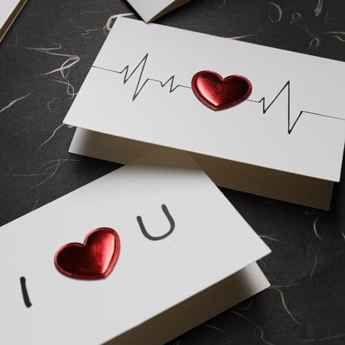 Paperboard PU Leather 3D Heart Greeting Card DIY Love Stereo Birthday Valentine Card I Love You Heart Beat Mothers Day Card