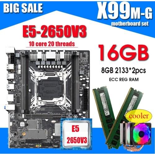 JINGSHA X99 motherboard set with Xeon E5 2650V3 LGA2011-3 CPU 2pcs X 8GB =16GB 2133MHz DDR4 memory and Four copper tube cooler