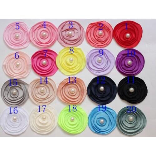 100PCS Beauty Rose Puff Flowers WITH PEARL,Baby Girls Fashion Hair Accessories Children Boutique BURNED Hair Flowers STAIN