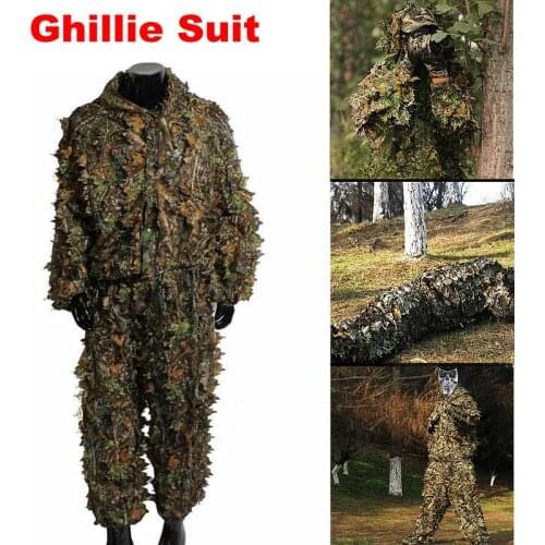 Multicam Outdoor Sport Airsoft Woodland Sniper Ghillie Suit Shirt + Pant Camouflage Tactical 3D Leaf Camo Jungle Hunting Clothes
