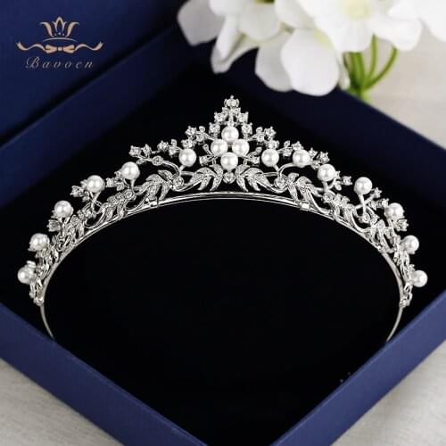 Fashion Pearls Zircon Leaves Crowns Tiaras for Brides Crystal Wedding Hairbands Bridal Hair Accessories Prom Jewelry