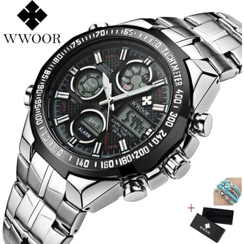 2019 WWOOR Mens Watch Top Brand Luxury Big Dial Men Quartz Black Watches Stainless Steel Digital Clock Men Relogio Masculino