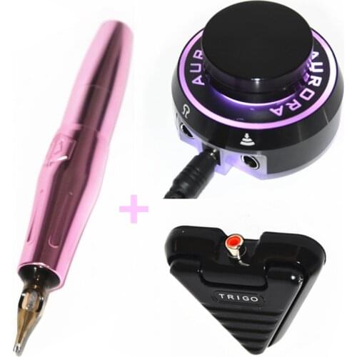 New Permanent Make Up Rotary Tattoo Machine Pen Swiss Motor Strong Quiet With Aurora-I LCD Digtal Power Foot Pedal Kit