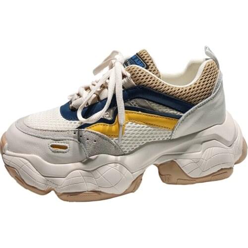 2019 New Summer Korean Version Of Thick-soled Leather Shoes Womens Mesh Breathable Ins Super Fire Casual Sports Tide Shoes