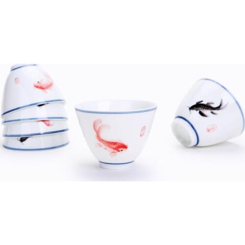 New Jingdezhen Blue and White Tea Cup Hand-painted Goldfish Ceramic Mug Porcelain Chinese Kung Fu Drinkware