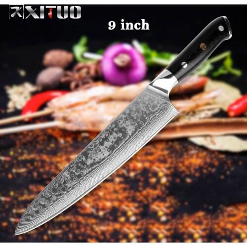 XITUO Damascus Steel Chef Knife 9 Inch Sharp Slicing Sushi Vegetable Utility Japanese Knives Handmade G10 Handle Kitchen Tools