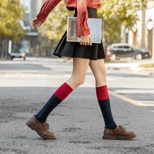 Autumn Color Matching College Style Calf Socks Womens Retro Literary Style High Socks and Knee Socks Japanese Street Tide Socks