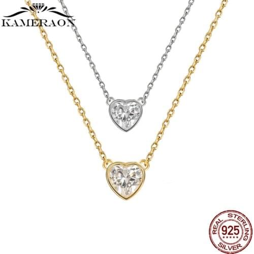 KAMERAON Heart Necklace 2020 New 925 Sterling Silver Love Heart Necklace for Women Wedding Clear CZ Zircon Jewellery N833S