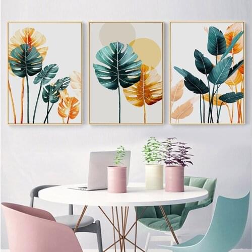 Minimalist Nordic Color Plant Leaves Poster Print Landscape Wall Art Canvas Painting Picture for Living Room Modern Home Decor