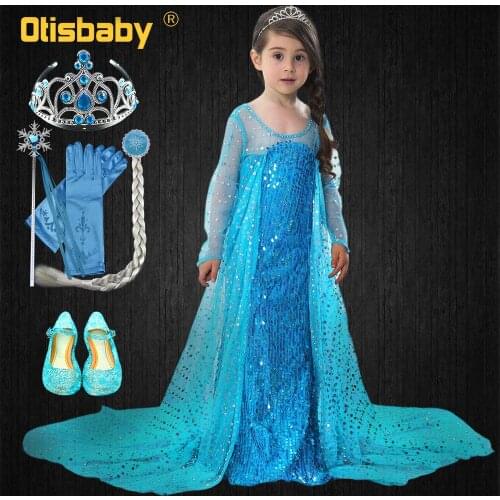 Baby Girls Elsa Dress Floor Length Princess Birthday Party Ball Gown Children Snow Queen Sequins Tulle Dress with Long Cloak