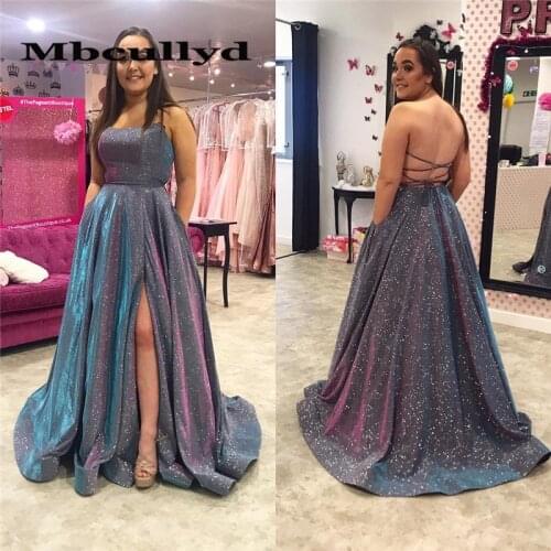 Mbcullyd Stunning Backless Sequined Prom Dresses Long For Women Formal Evening Dress Gown Cheap Plus Size vestidos de fiesta